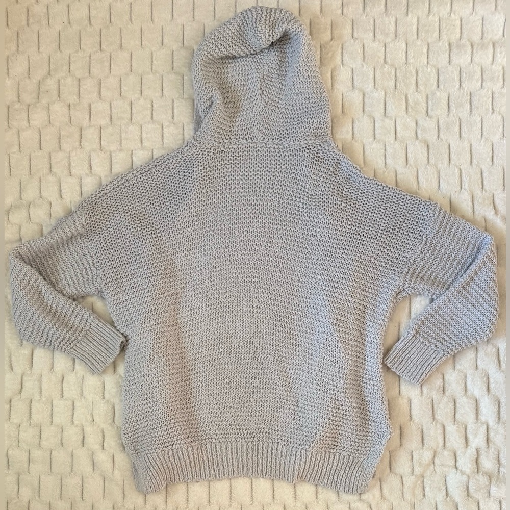 Aerie Women’s Light Gray Knit Hoodie Cardigan Sweater Size M Cotton Blend - Picture 3 of 8